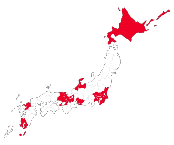 ギックス従業員の居住地を示した日本地図。東京や大阪だけでなく全国各地にメンバーが在籍している