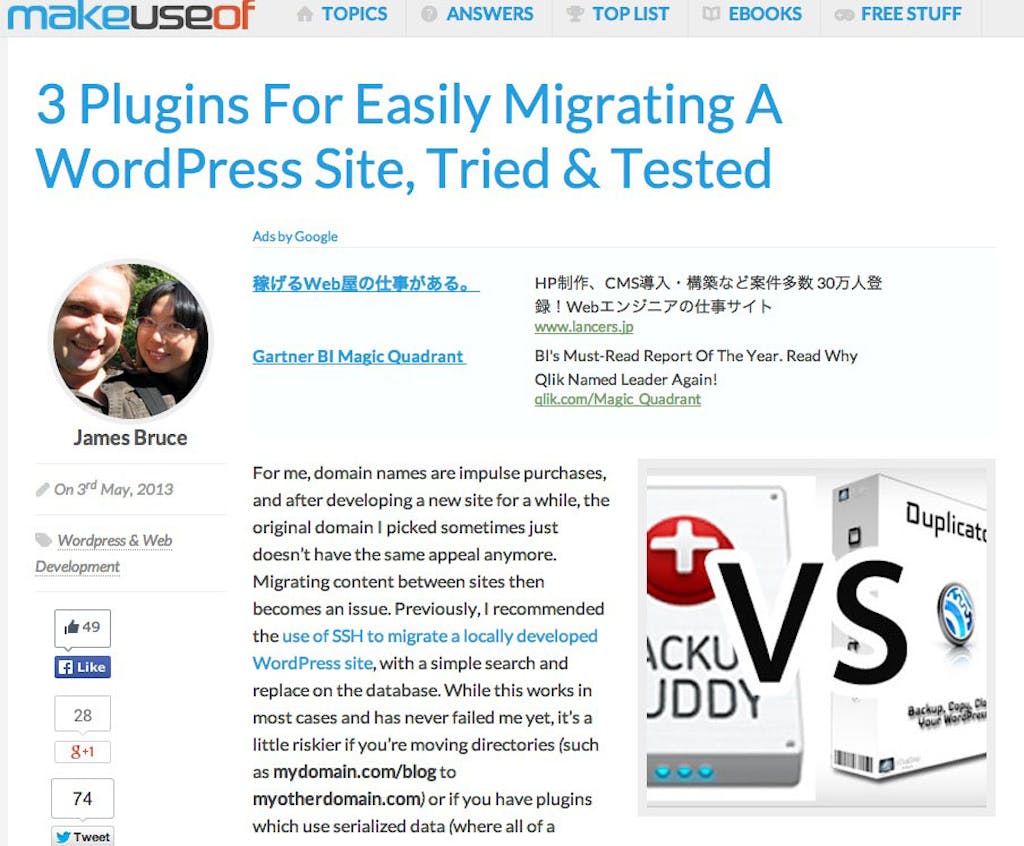James Bruce suggests three plugins that you can use to migrate your WordPress site.