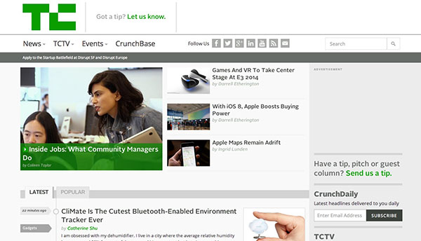 TechCrunch is a popular website built by WordPresss
