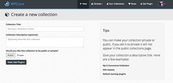 The New plugin collection screen