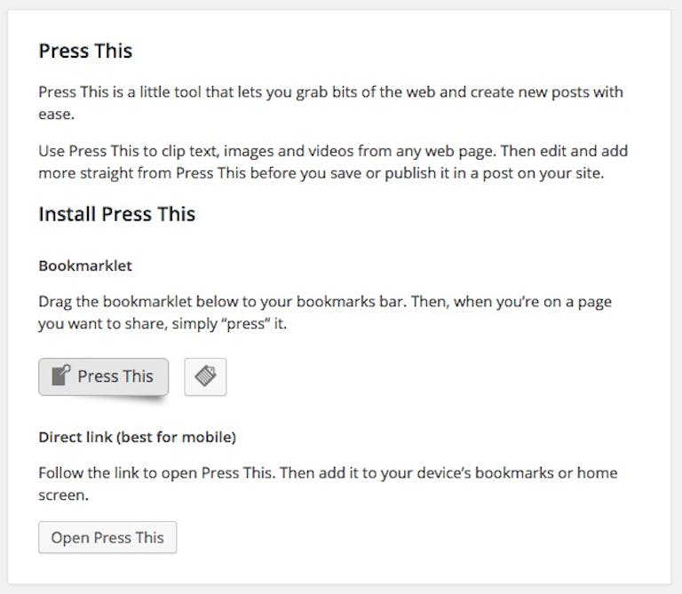 The new WordPress Press This feature